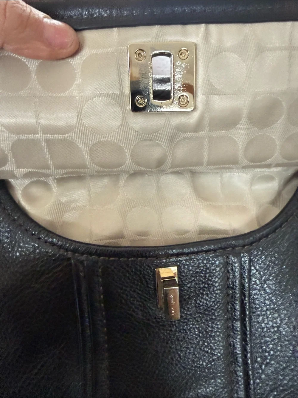 Classic Kate Spade Black Leather Satchel Handbag with Gold Hardware